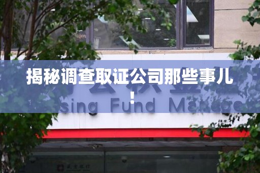 定南揭秘调查取证公司那些事儿！